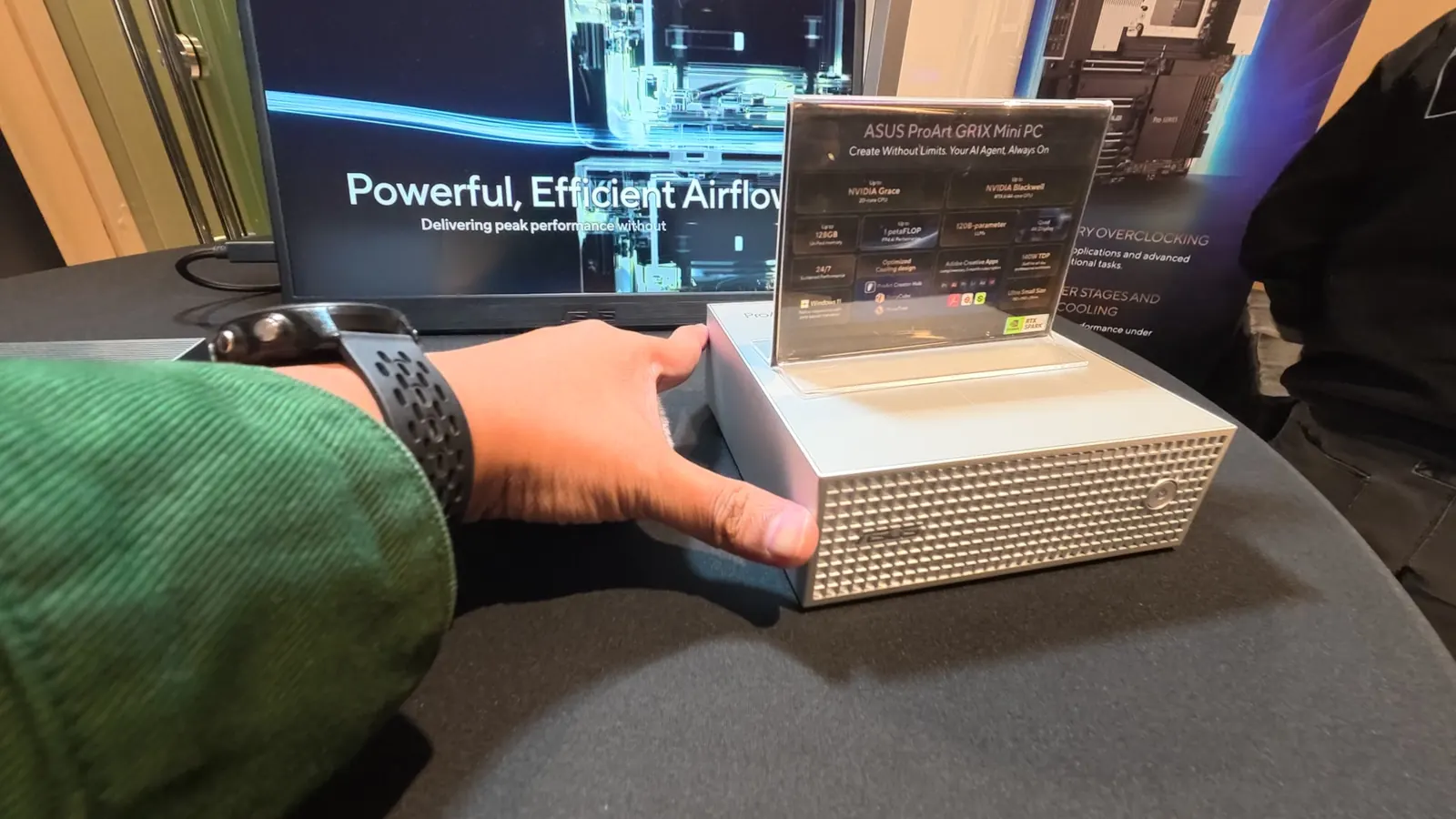 ASUS ProArt GR1X Mini PC on a display table