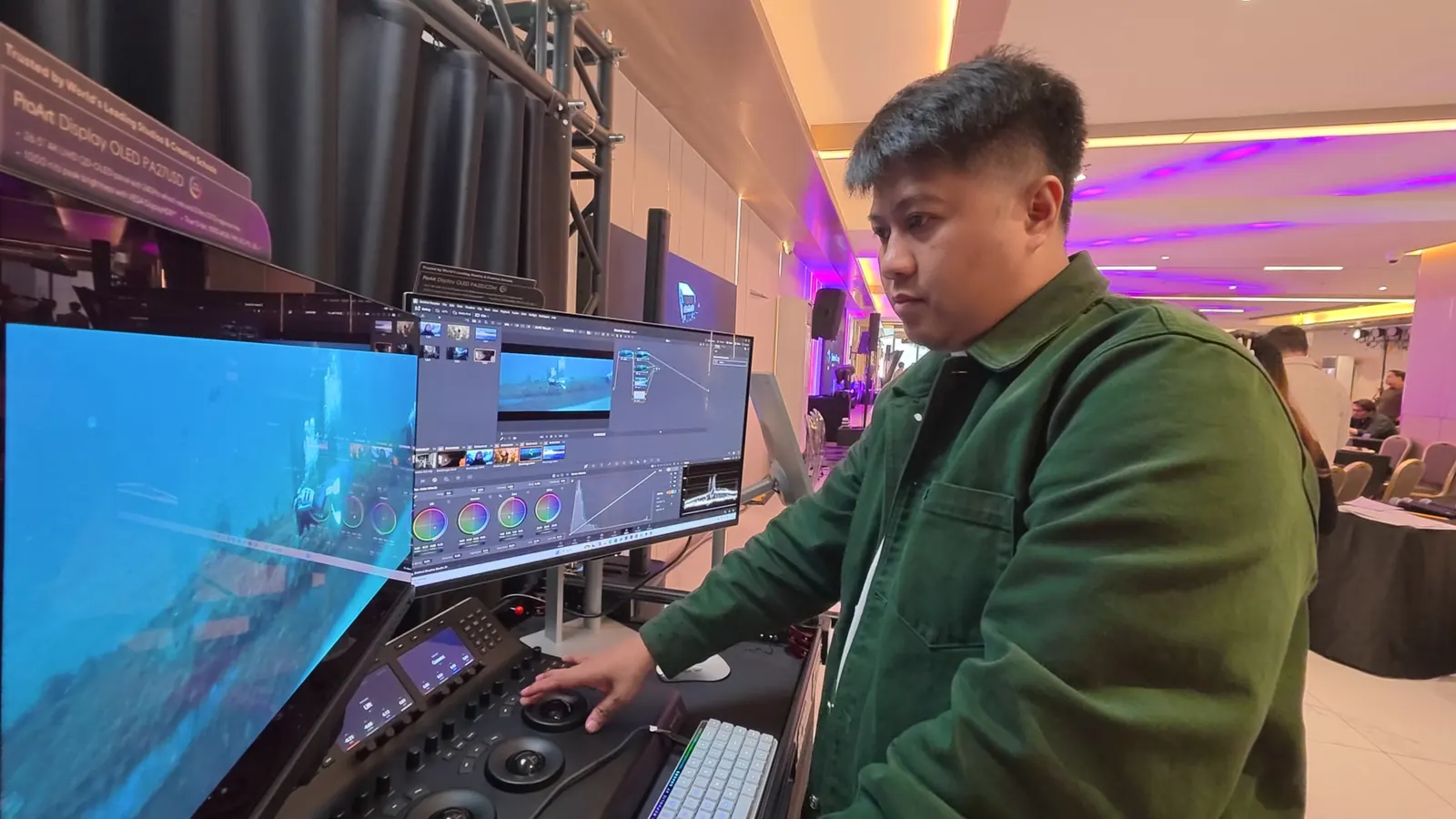 Nico Babierra at the colour grading desk at ASUS ProArt Creator Connect Manila 2026