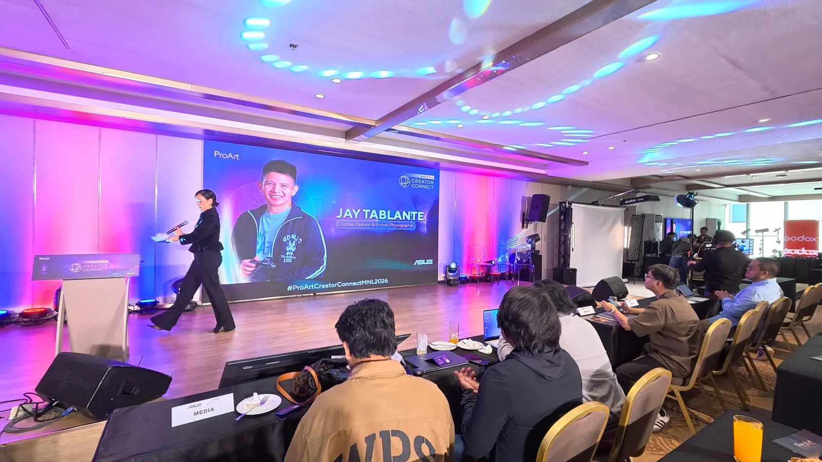 Jay Tablante introduced on the main stage screen at ProArt Creator Connect Manila 2026