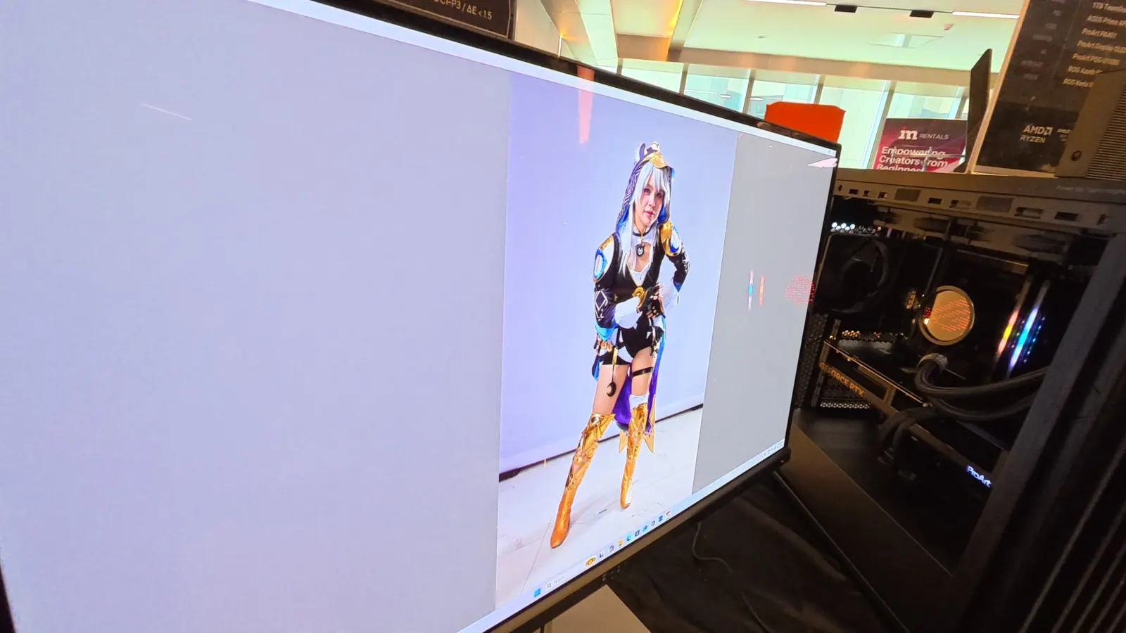 Tethered photo of a cosplayer appearing on a ProArt monitor