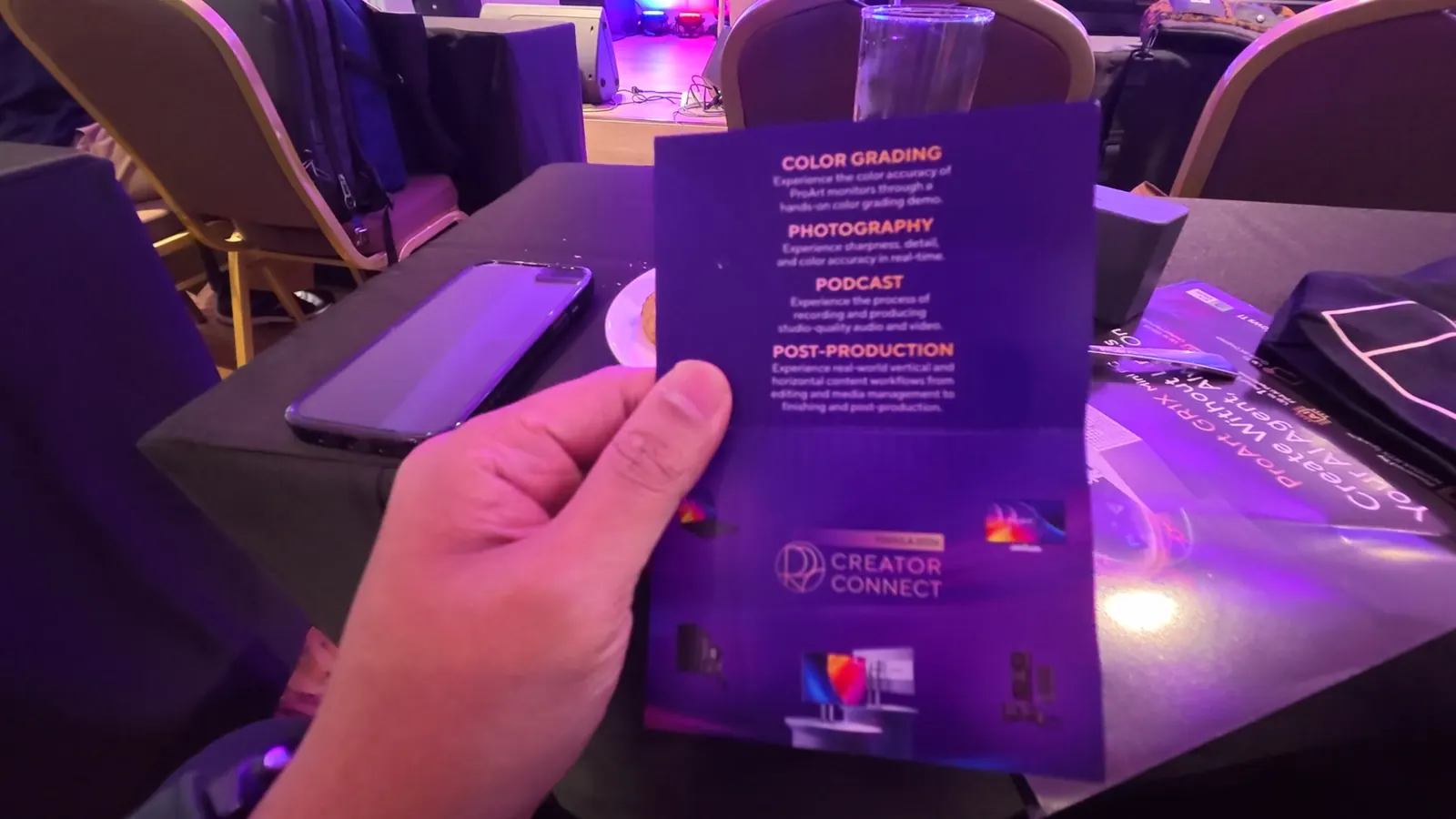 Event card listing the Color Grading, Photography, Podcast and Post-Production zones
